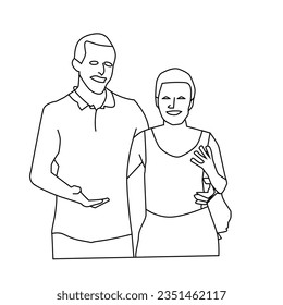 Happy couple concept thin line design illustration
