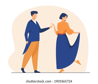 Happy couple dancing together. Ballroom dance, party, dating. Flat vector illustration. Activity, hobby, entertainment, event concept for banner, website design or landing web page