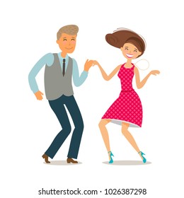 Happy couple dancing the twist. Cartoon vector illustration in flat style