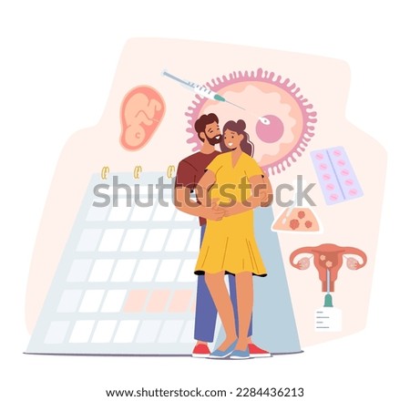 Happy Couple Depicted In Deep Thought About Artificial Insemination. Hopeful And Emotional Journey That Couples Undergo When Pursuing Fertility Treatments. Cartoon People Vector Illustration