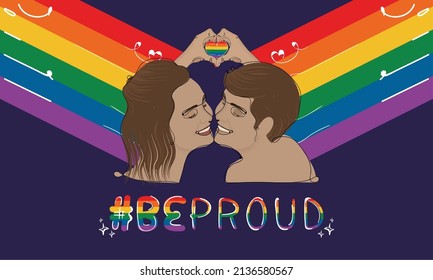 Happy couple doing a heart shape with hands LGBT Pride Vector