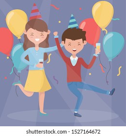 happy couple drinking and dancing celebration party vector illustration