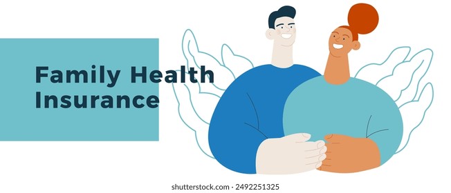 Happy Couple Embracing Each Other. Family Health and Wellness. Modern Flat Vector Illustration. Website Banner, Landing Page Template.