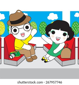 Happy Couple Enjoy The Train Ride illustration