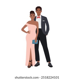 Pareja feliz en ropa formal de noche. Ilustración de personaje de Vector plano