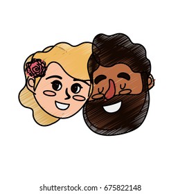 happy couple face with hairstyle design