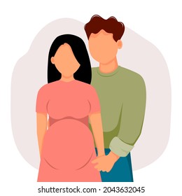 Happy couple, family pregnant. Vector illustration in flat style.