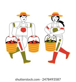 happy couple farming and garden vector illustration