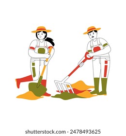 happy couple farming and garden vector illustration