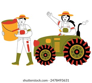 happy couple farming and garden vector illustration