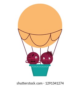 happy couple flying in balloon air hot