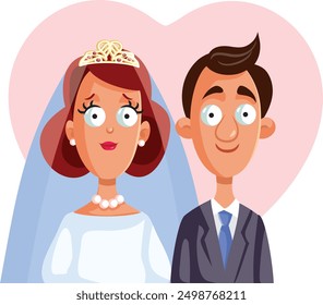 
Happy Couple Getting Married Vector Cartoon Illustration. Man and woman feeling in love celebrating in marriage 
