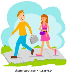 Happy couple going to office in vector