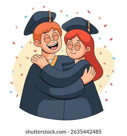 Happy Couple Graduation Celebration Illustration	
