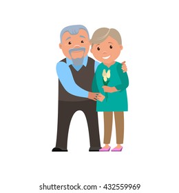 Happy couple grandparents smile. Vector cartoon illustration.