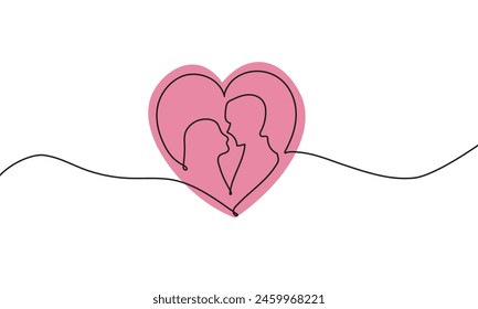 Pareja feliz con forma de línea continua de corazón. Vector 