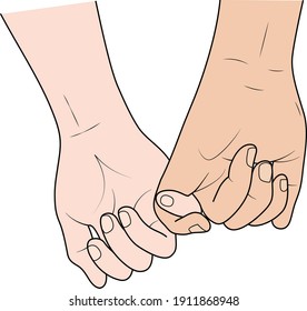 Happy couple holding hands. Vector illustration.