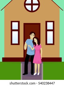 Happy couple with house keys vector illustration
