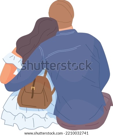 Happy couple hug back view. Romantic relationship isolated on white background