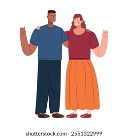 happy couple hugging characters isolated