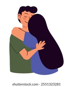 happy couple hugging characters isolated