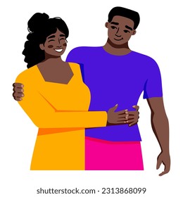 Happy couple hugging and cuddling. Friends. Romantic relationships.  Vector illustration of lovers and sweethearts or brother with sister