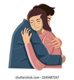 Una pareja feliz abrazándose mutuamente la ilustración