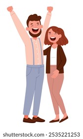 Happy couple hugging in flat style. Win.Happy man and woman together. The concept of love and relationships.
