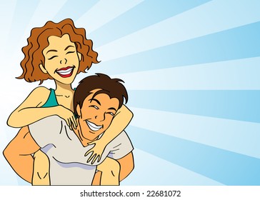 a happy couple with a joyful piggyback ride
