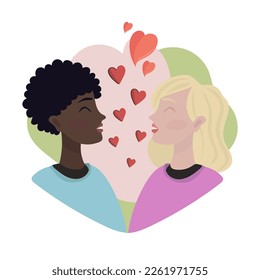 Happy couple laughing, flat illustration in cartoon style