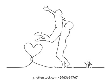 Happy couple line art vector illustration.