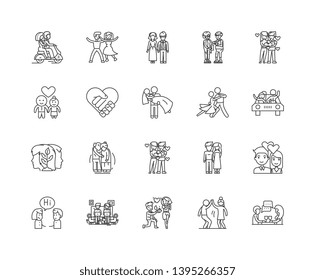 Happy couple line icons, signs, vector set, outline illustration concept 