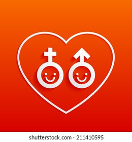 A happy couple in love, flat icon isolated on a red background for your design, vector illustration