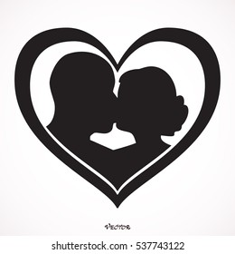 Happy couple in love, heart. Romantic Love and dating. Vector Illustration.