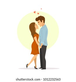 happy couple in love holding hand, looking at each other romantic vector illustration