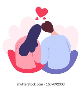 Happy couple in love hugging each other. Young people on Valentine day. Lover celebrate romantic date. Idea of relationship and love. Isolated vector illustration in cartoon style
