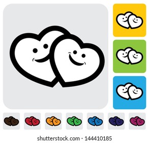 happy couple in love icon(symbol) outline- simple vector graphic. This illustration has the heart icon on grey, green, orange and blue backgrounds & useful for websites, documents, printing, etc