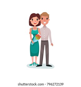 Happy couple in love on a date cartoon vector Illustration