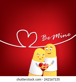 A happy couple in love with painted smiley and hugging. Vector Illustration