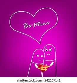 A happy couple in love with painted smiley and hugging. Vector Illustration