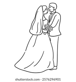 Happy couple, Couple in love, Romantic newlywed couple hug vector illustration