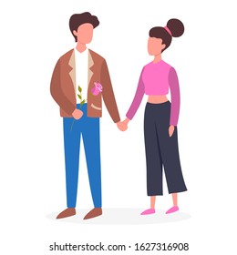 Happy couple in love spendin time together. Young people on Valentine day. Lover celebrate romantic date. Idea of relationship and love. Isolated vector illustration in cartoon style