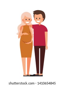 Happy couple in love story vector illustration. Pregnancy, family. Pregnancy, family. Pregnant young woman in flat style with husband