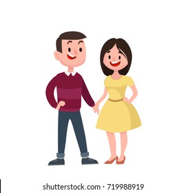 Happy couple in love. Young people hold each other's hands. Vector cartoon style illustration