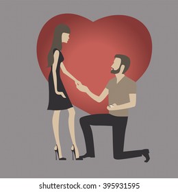 Happy couple in love.Illustration depicting a marriage proposal.Illustration on the Valentine's Day, Wedding invitations.