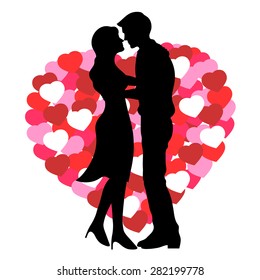 happy couple lover kissing with heart background, wedding card or engagement, engage, valentines day, happiness, vector design