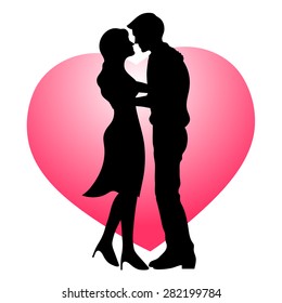 happy couple lover kissing with heart background, wedding card or engagement, engage, valentines day, happiness, vector design