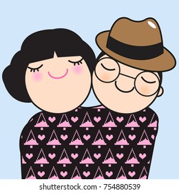 Happy Couple Lover With Their Get Along Christmas Sweater Concept Card Character illustration