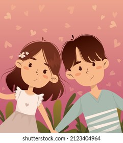 Happy couple of lovers. Love. Vector postcard. Bright illustration.