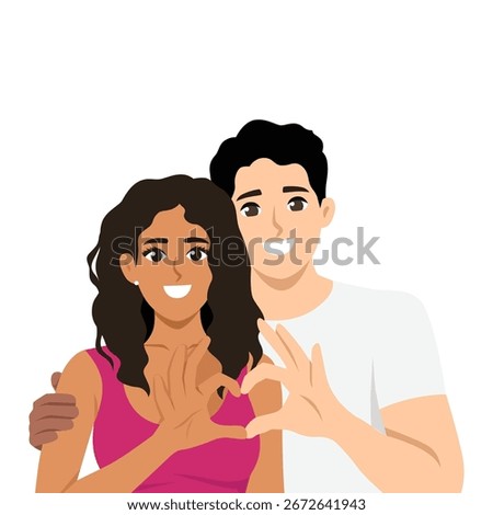 Happy Couple Making Heart Shape. Flat Vector character illustration